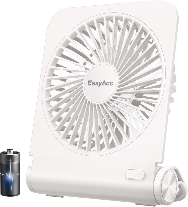 EasyAcc Small Travel Desk Fan, 4000 mAh Slim Portable Fan for Slumber Pod Camping, 180°Tilt Folding, Fully Foldable, Rechargeable, Office Desktop Desk Camping Travel Accessories - Image 1